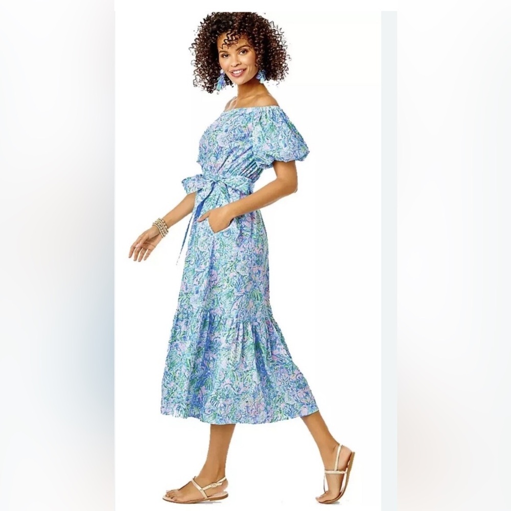 Lilly Pulitzer Blue Green Ruffled Tiered Sundress